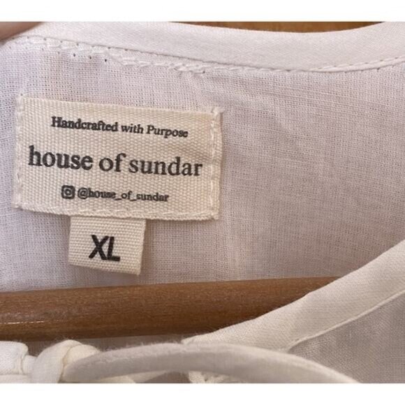 House Of Sundar Sara Midi Dress Snow White Indian Cotton Pockets Peasant Sz XL - Picture 4 of 7